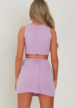 Rave Outfits|Tops*Missy Empire Tyra Lilac Knitted Lace Front Crop Top