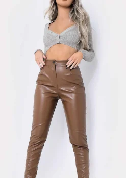 Trousers*Missy Empire Urmi Vegan Leather PU Skinny Trousers Brown