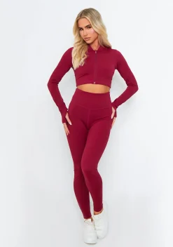 Gym Bottoms|Leggings*Missy Empire Valeria Burgundy High Waisted Gym Leggings Red