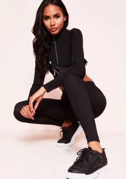 Gym Bottoms|Trousers*Missy Empire Vanessa Black Ribbed Leggings