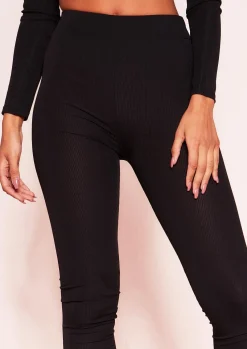 Gym Bottoms|Trousers*Missy Empire Vanessa Black Ribbed Leggings