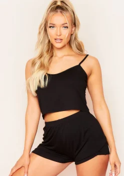Nightwear*Missy Empire Vanessa Shorts And Top PJ Set Black