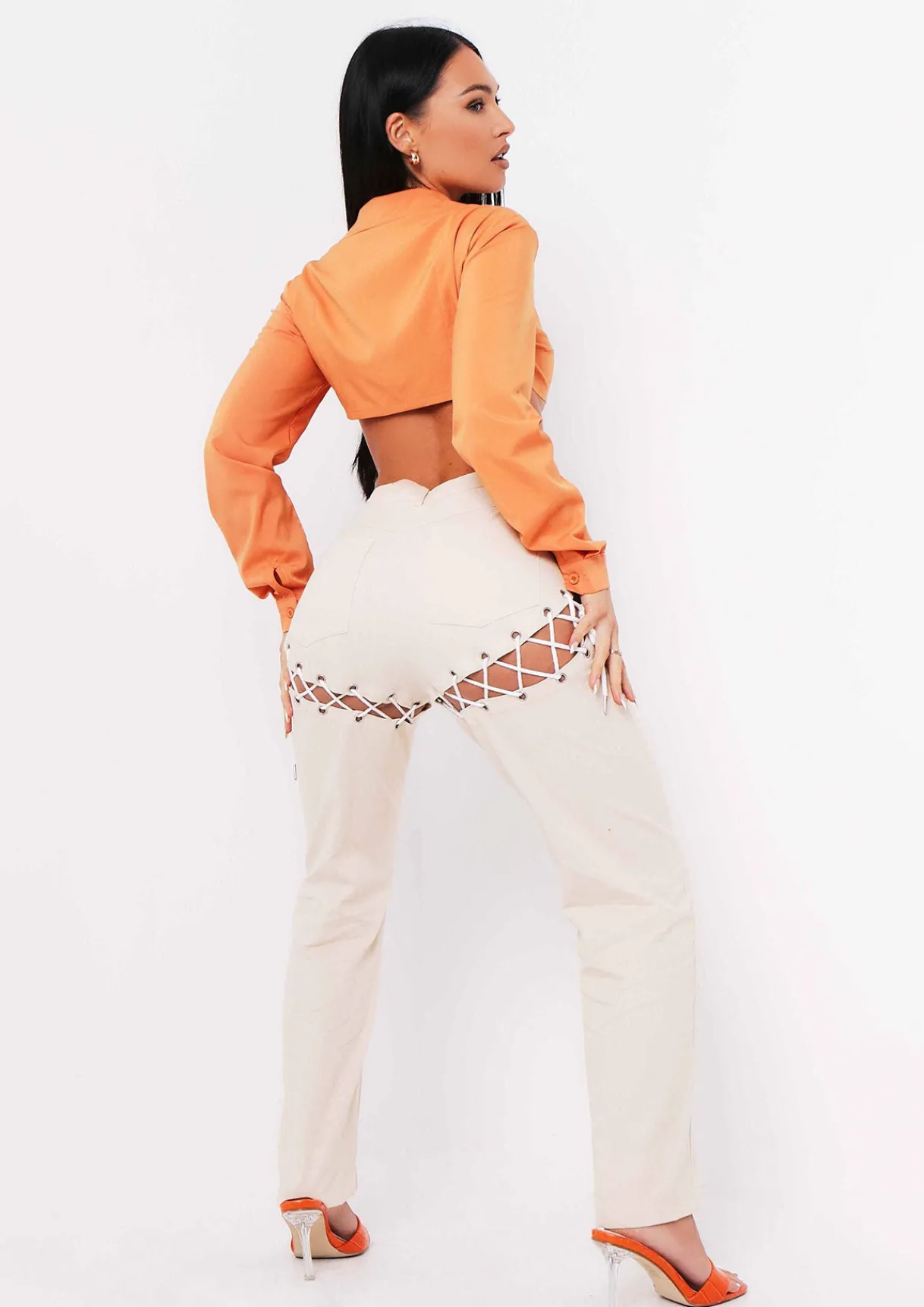Tops*Missy Empire Vanessa Burnt Orange Tie Up Plunge Cropped Shirt