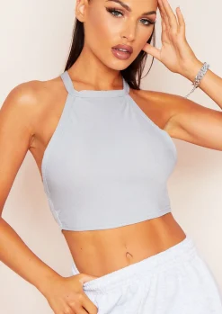 Airport Vibin'|Tops*Missy Empire Vanessa Cross Back Crop Top Grey