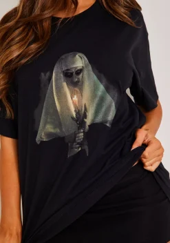 Tops*Missy Empire Veronica Black Halloween Nun Oversized Graphic T-Shirt