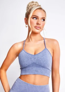 Gym Tops|Tops*Missy Empire Vienna Acid Wash Seamless Active Sports Bra Blue