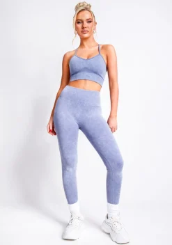 Gym Tops|Tops*Missy Empire Vienna Acid Wash Seamless Active Sports Bra Blue