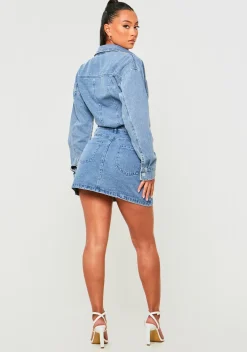 Concert Outfits|Skirts*Missy Empire Vivianne Blue Washed Denim Micro Mini Skirt