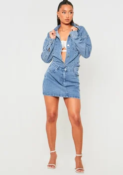 Concert Outfits|Skirts*Missy Empire Vivianne Blue Washed Denim Micro Mini Skirt