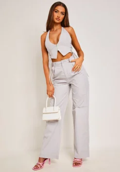 Trousers|Co-Ords*Missy Empire Yasmin Light Grey Straight Leg Trousers