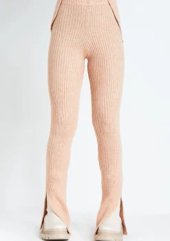 Airport Vibin'|Loungewear*Missy Empire Yuna Beige Ribbed Knitted Side Split Trouser
