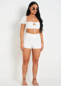 Shorts|Co-Ords*Missy Empire Zaria White Broidery Matching Shorts