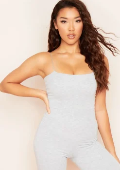 Airport Vibin'|Loungewear*Missy Empire Zoe Light Grey Thin Strap Jumpsuit
