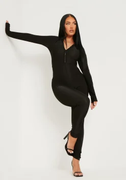 Jumpsuits & Playsuits*Missy Empire Zora Black Disco Zip Front Jumpsuit