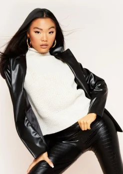 Coats & Jackets|Blazers*Missy Empire Zoya Black Faux Leather Fitted Blazer